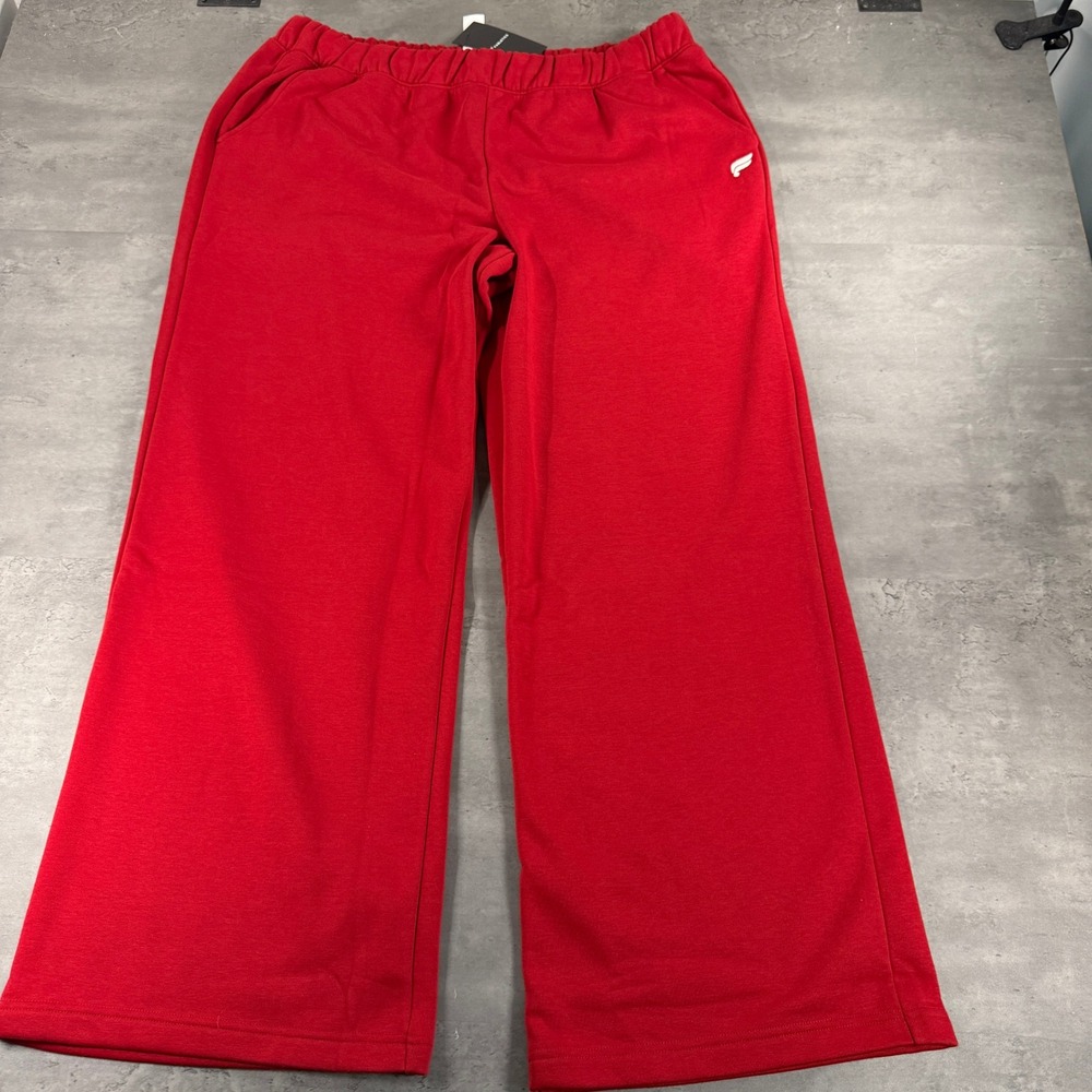Fabletics Sweatpants Womens XXL/1X Tall Cozy Fleece Wide Leg Holly Berry Red NEW